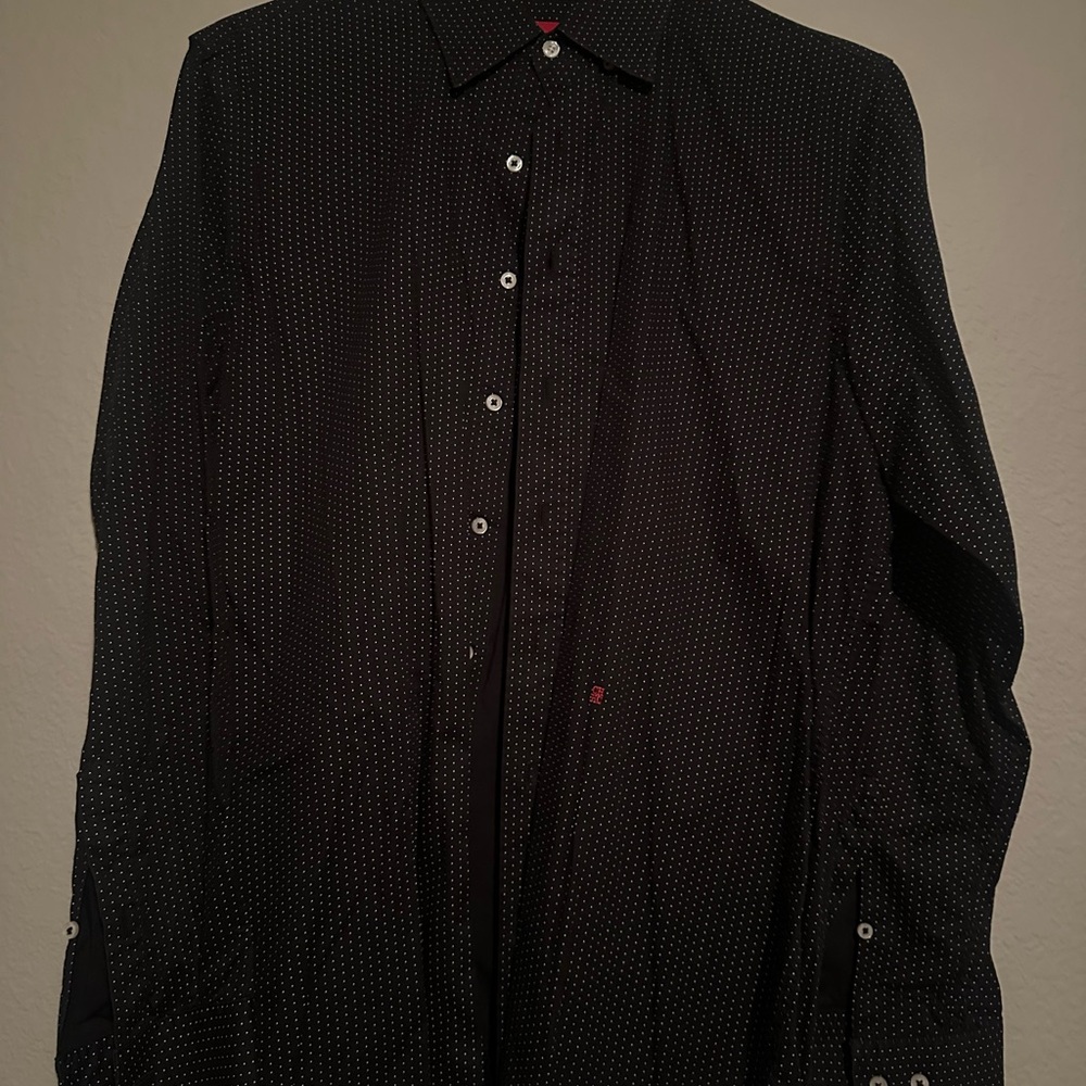 Black Button-Up Shirt with White Dots